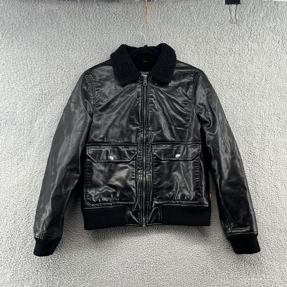 Levi's Faux Leather Sherpa Aviator Bomber Jacket LW8RU823 Black - Picture 1 of 11